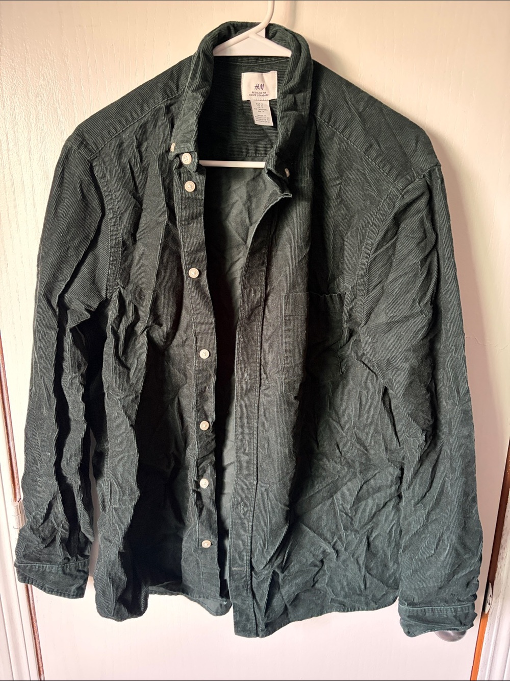 H&M Dark Green Button-Up Long-Sleeve Shirt